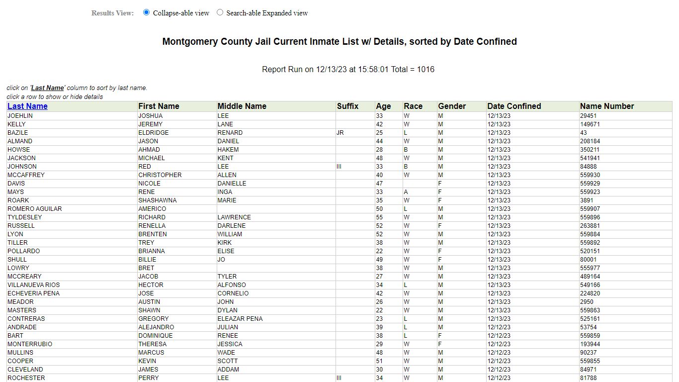 Jail Roster - Montgomery County, Texas